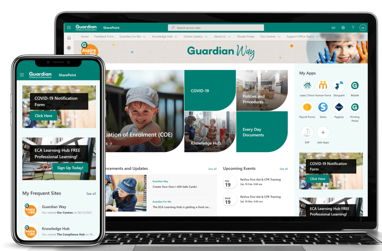Example sharepoint intranet for a not for profit education company