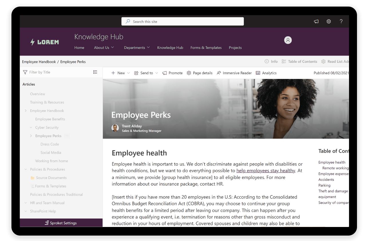 knowledge base built on a sharepoint intranet