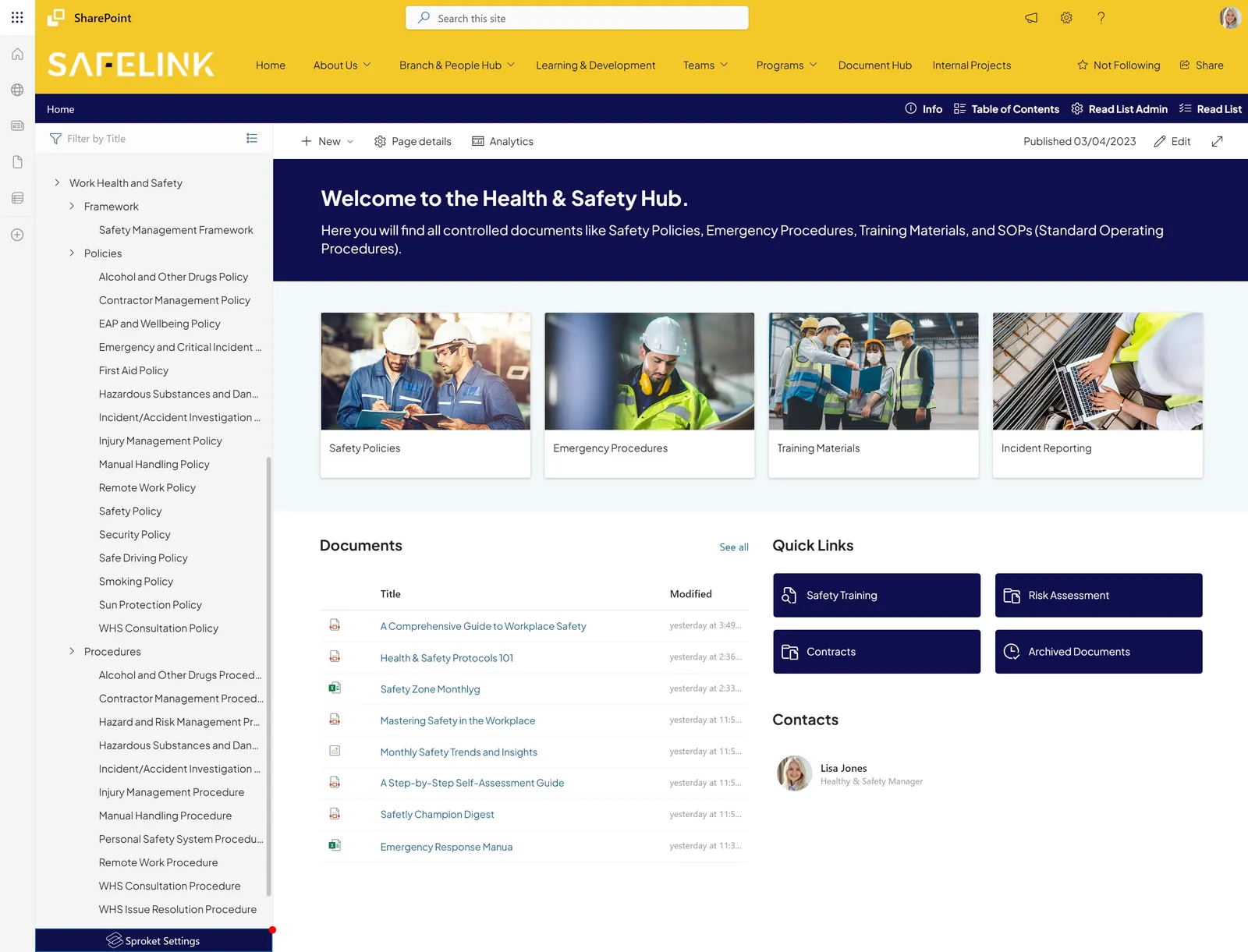 SharePoint Design Examples Document Management Safety Policies