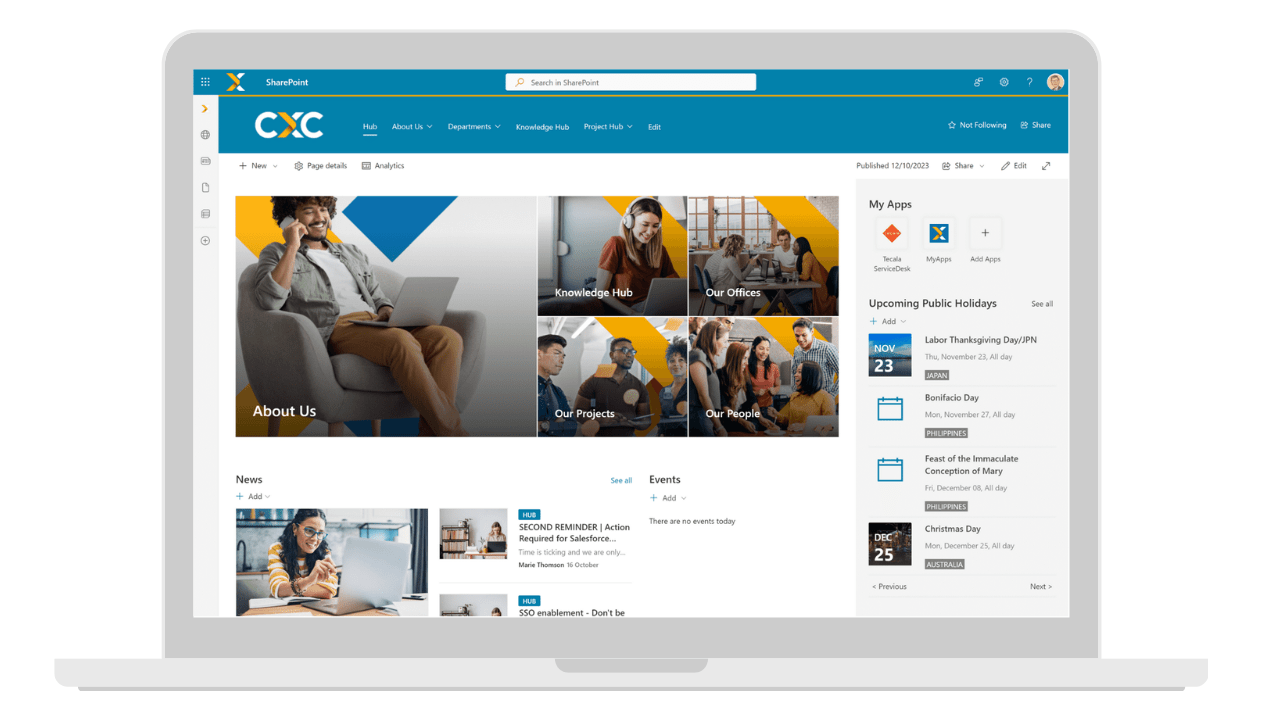 modern sharepoint online home page design with custom branding